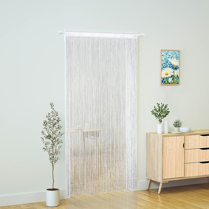 Doorway String Curtain Door Curtains,Boho Hippie Hanging Patio Tassels Screen Room Decor Bedroom Wall Window Closet Kitchen Living Room Fringe Divider Panel Laundry Room(39×79in/100×200cm,White)