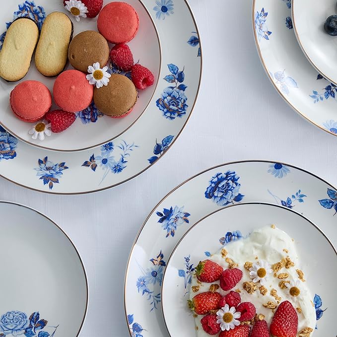 Stone Lain Viola 12-Piece Dinnerware Set Porcelain, Plates and Bowls Set, Dish Set for 4, Microwave and dishwasher Safe, Blue