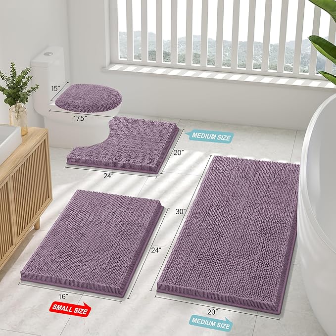 Smiry Luxury Chenille Bathroom Rugs 36x24, Extra Soft and Absorbent Shaggy Bath Mat, Machine Washable, Non-Slip Plush Carpet Runner for Tub, Shower, and Floor, Home Decor Accessories, Deep Plum