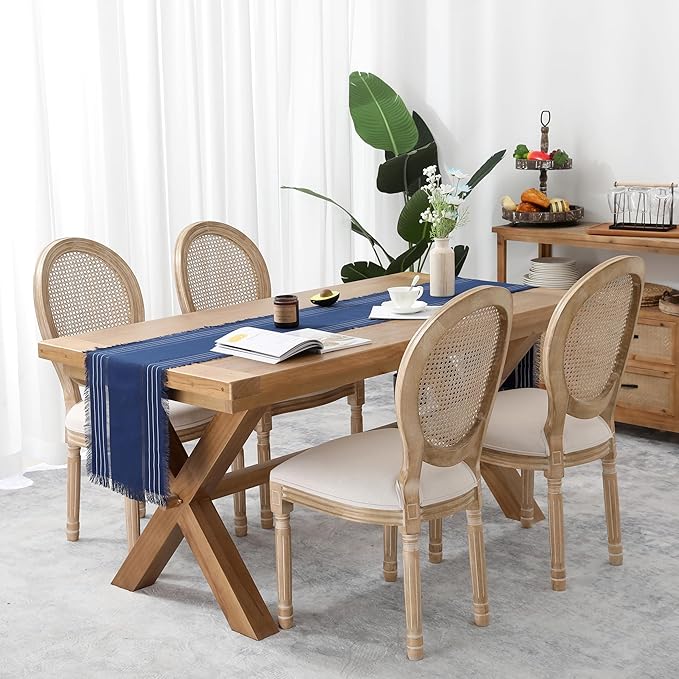 Chassic Farmhouse Style Table Runners, Rustic Boho 108 inches Long Table Runner for Dining Room,Holiday, Party and Wedding Tabletops Decor, 14 x 108 inch - Navy Blue