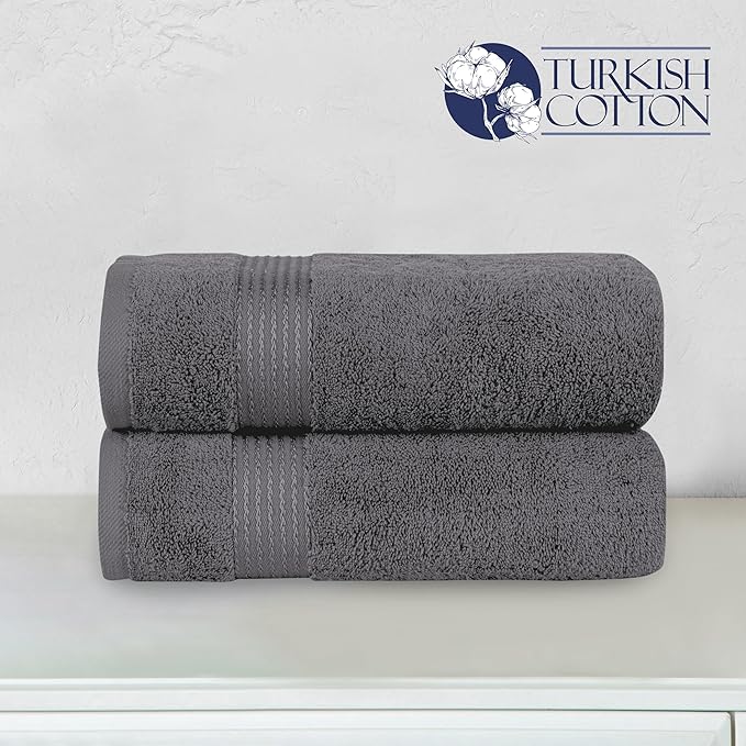 Elegant Comfort Premium Turkish Cotton 2 Pack Bath Towel Set - 27 x 54 inch, Luxurious Hotel Spa Quality 100% Turkish Cotton 2PC Bath Towel Set - Highly Absorbent - Soft Bathroom Towels, Grey