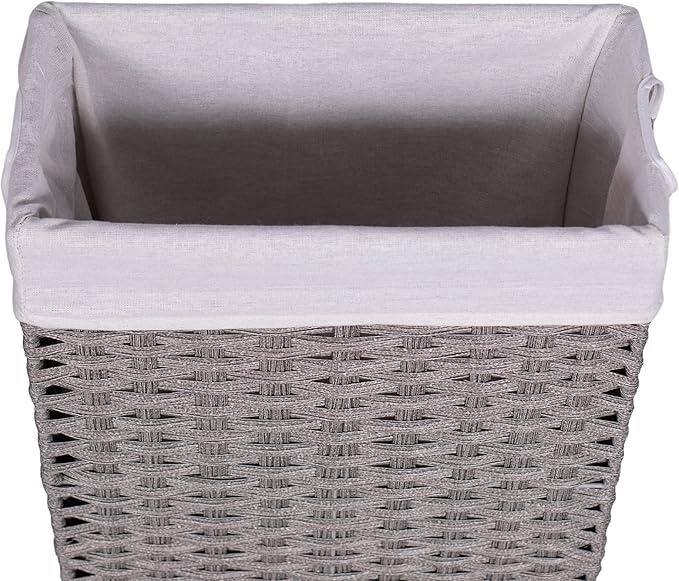BIRDROCK HOME 22" Laundry Hamper with Removable Liner Bag - Handwoven PE Rattan Clothes Basket - Compact & Collapsible Laundry Storage for Bedroom & Bathroom - Perfect for Small Spaces - Slim, Grey