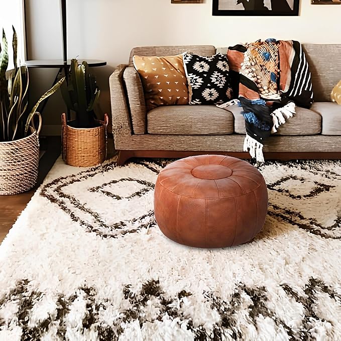 Thgonwid Unstuffed Moroccan Ottoman Pouf Cover, Ottoman Footstool Storage Solution, Bean Bag Chair, Foot Rest, Brown
