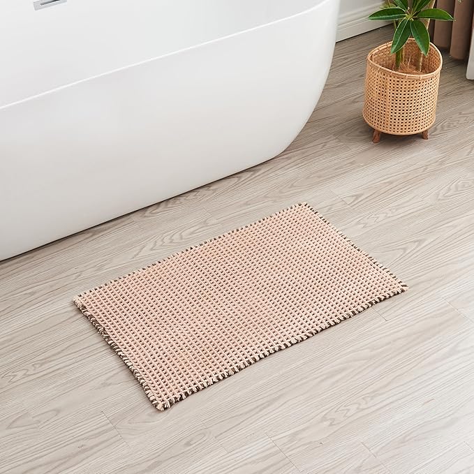 Douceur Waffle Bath mat for Bathroom Floor Non Slip, Super Soft Acrylic Blend Bath Rugs with Tassels, Quick Dry Bathroom Rugs Machine Washable,20" x 32", Brown