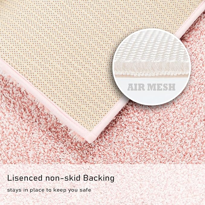 Douceur Pink Bathroom Rugs Non Slip, Luxury Thick Plush Shaggy Bath Mats Washable, Fluffy Absorbent Bath Rugs for Bathroom, Quick Dry Shower Mat Gifts, 24" x 16"