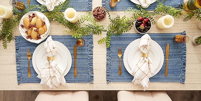 DII Variegated Tabletop Collection, Placemat Set, 13x19, Nautical Blue, 6 Piece