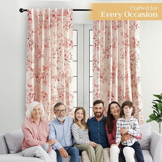 Maison d' Hermine Curtains for Living Room 100% Cotton 108 inch Length One Panel Light Filtering Curtains for Bedroom Windows with Rod and Loop Pockets Drapes (Equinoxe Terracotta, 50" W x 108" L)