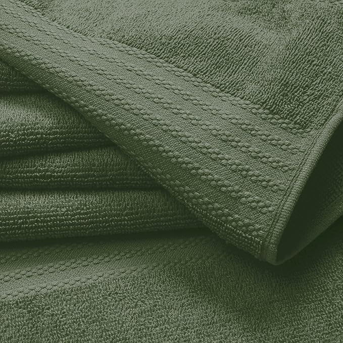 GLAMBURG Ultra Soft 12-Piece Washcloths Set 13x13-100% Ringspun Cotton - Durable & Highly Absorbent Face Towels - Ideal for use in Bathroom, Kitchen, Gym, Spa & General Cleaning - Olive Green