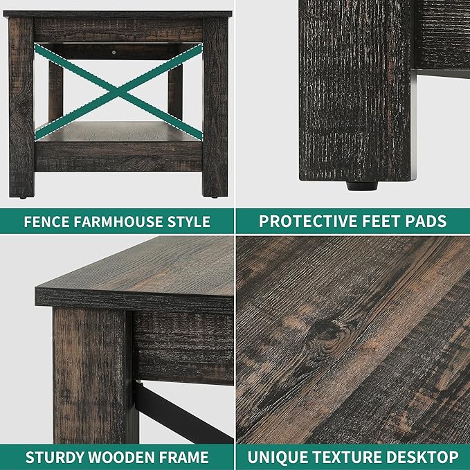 YITAHOME Coffee Tables for Living Room, Modern Farmhouse Coffee Table with Storage, 2-Tier Center Table for Living Room Wood Table Accent Cocktail with Sturdy Frame, Dark Rustic Oak