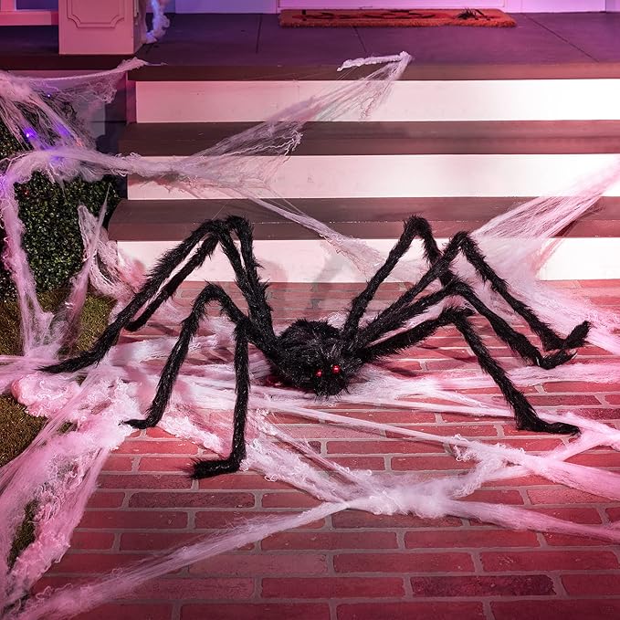 JOYIN Halloween Outdoor Decorations Giant Spider, Scary Large Spider Props for Yard Lawn Halloween Outside Decor and Indoor Party Decor, Black (Standing Height is 15 inches)
