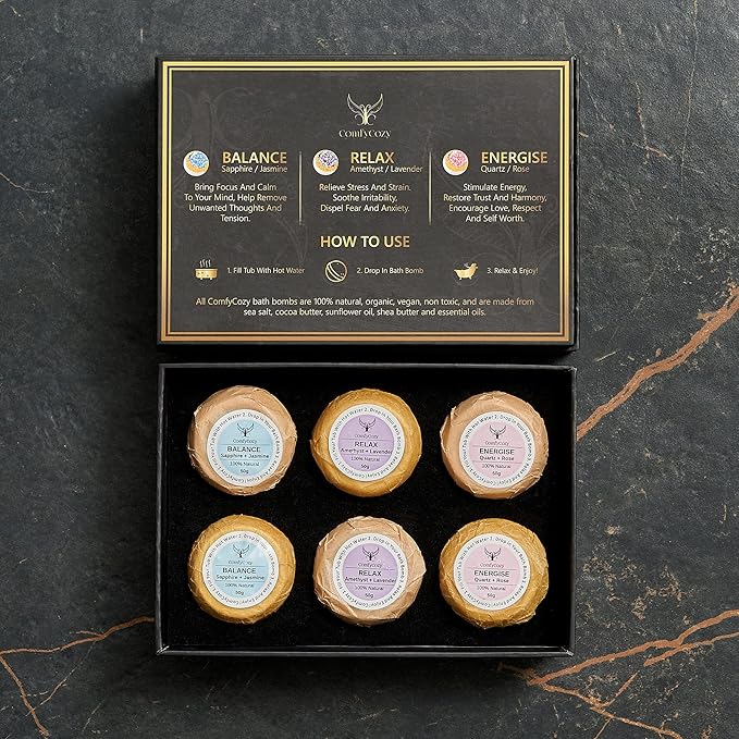 Crystal Bath Bombs - 100% Natural Organic Luxury Bathbombs - Beauty Self Care Spa Pamper Aromatherapy Birthday Gifts for Women Mom Him Her - Unique Relaxation Healing Crystals Gift Set