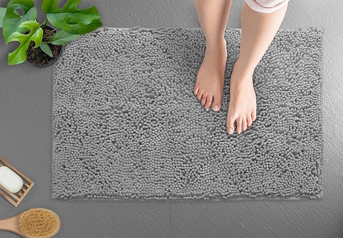 2 Pc Set – Plush Chenille Bathroom Rug Mat Set, Extra-Soft Bath Mat for Shower & Bathroom, Highly Absorbent Microfiber, Non-Slip Backing for Safety & Comfort.(20 x 30, Light Grey)