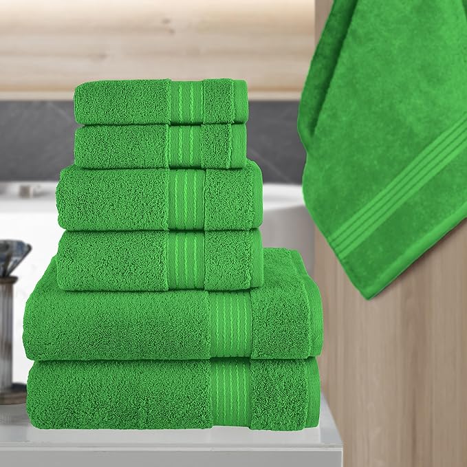 Elegant Comfort Premium Cotton 6-Piece Towel Set, Includes 2 Washcloths, 2 Hand Towels and 2 Bath Towels, 100% Turkish Cotton - Highly Absorbent and Super Soft Towels for Bathroom, Emerald Green
