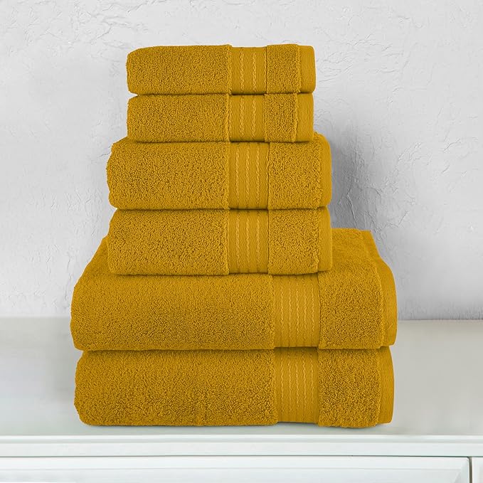 Elegant Comfort Premium Cotton 6-Piece Towel Set, Includes 2 Washcloths, 2 Hand Towels and 2 Bath Towels, 100% Turkish Cotton - Highly Absorbent and Super Soft Towels for Bathroom, Gold