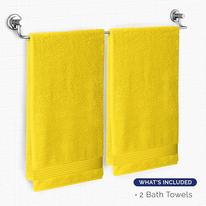 Elegant Comfort Premium Turkish Cotton 2 Pack Bath Towel Set - 27 x 54 inch, Luxurious Hotel Spa Quality 100% Turkish Cotton 2PC Bath Towel Set - Highly Absorbent - Soft Bathroom Towels, Yellow