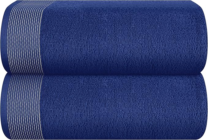 Belizzi Home Cotton 2 Pack Oversized Bath Sheet 35 x 70, Large Bath Sheet, Ultra Absorbent, Compact, Eco-Friendly and 100% Recyclable, Quick Drying and Lightweight Towel - Navy Blue
