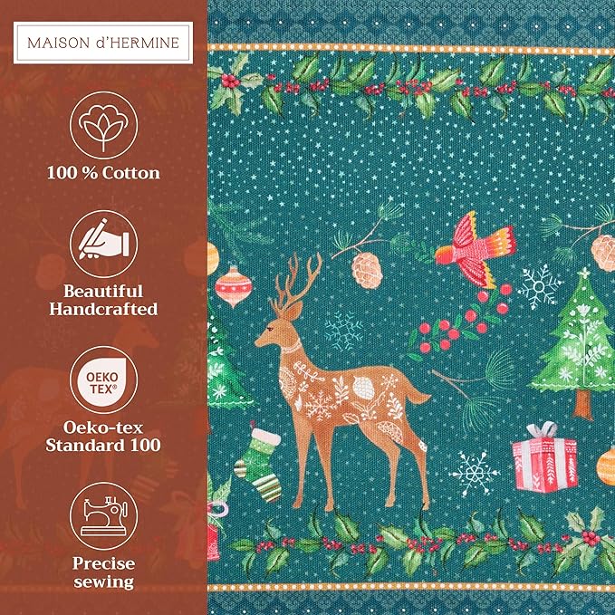 Maison d' Hermine Placemats Set of 4 100% Cotton Washable Cloth Place Mats, Reusable Table Mats for Kitchen Dining Decoration, Party, Wedding, Restaurant (Hygge Christmas, 13" x 19")