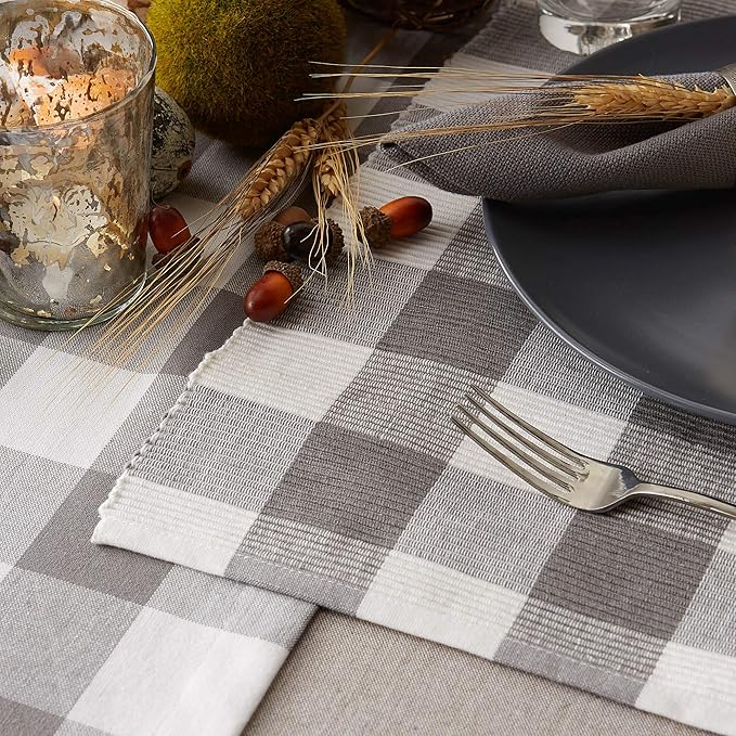 DII Buffalo Check Collection, Classic Farmhouse Placemat Set, 13x19, Gray & White, 6 Piece