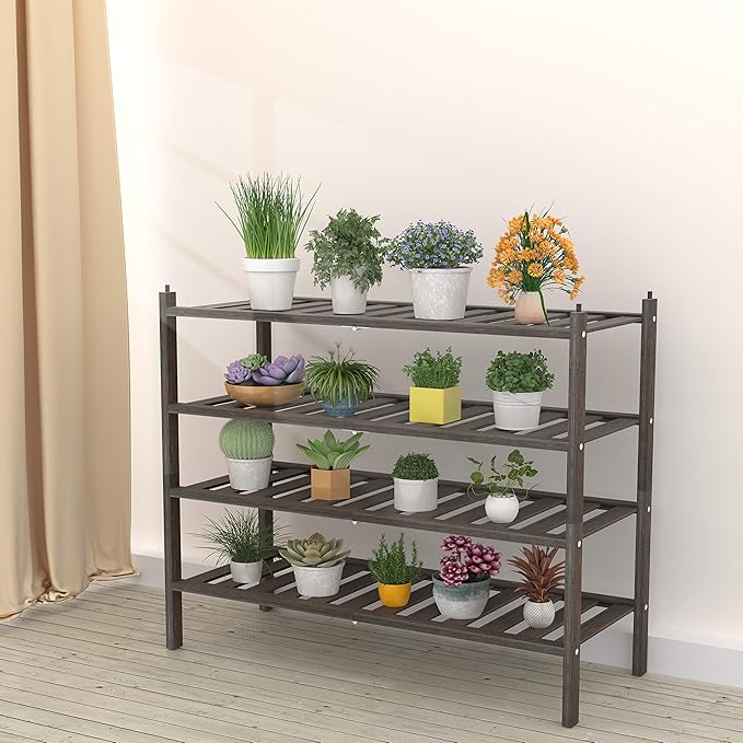 Shoe Rack,2-Tier Bamboo Stackable Shelf Storage Organizer for Entryway, Hallway and Closet, 27.2"x11"x13.2" (Mocha)