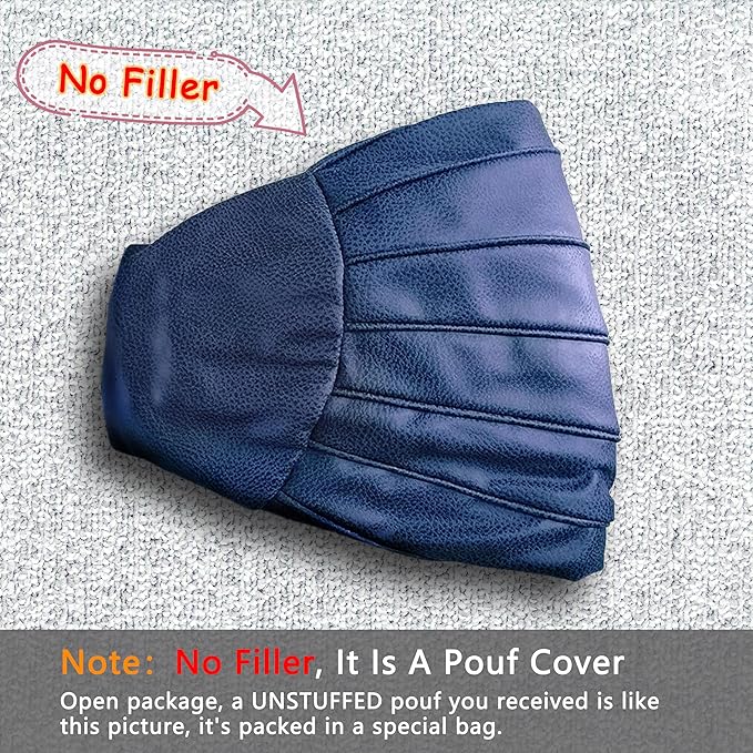 Thgonwid Handmade Storage Pouf Ottoman Foot Stool - Faux Suede Round Floor Cushion 21.6"x13" for Living Room, Bedroom, Wedding Decor, Unstuffed (Deep Blue)