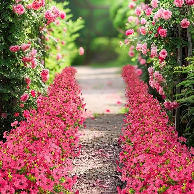Artificial Flowers Outdoor Faux Plants UV Resistant 12 Bundles Fake Patio Flowers Plastic Greenery Plnats Outside Bulk for Spring Garden Hanging Planter Home Vase Decor, Rose Red