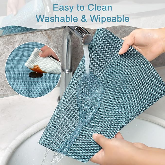 SHACOS Round Table Placemats Set of 4 Small Wedge Placemat Wipe Clean Heat Resistant Woven Vinyl Round Table Mats (4, Gray Blue)