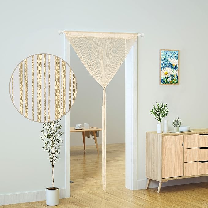 Doorways String Curtain Door Curtains,Bedroom Decor Kitchen Closet Living Room Laundry Fringe Hallway Tassel Screen Divider Boho Hippie Hanging for Wedding Party (39x110 inch/100×280cm,MidChampagne)