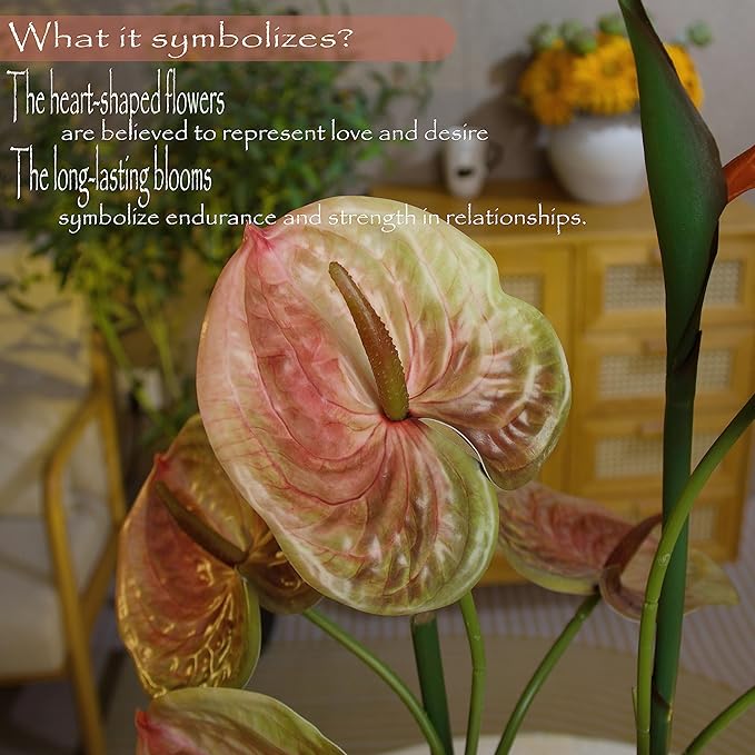 10pcs Artificial Anthurium,28 Inch Faux Tropical Plants Tailflowers,Realistic Flamingo Flower for Home Decor Centerpiece Wedding Bouquet Bonsai,Autumn Color