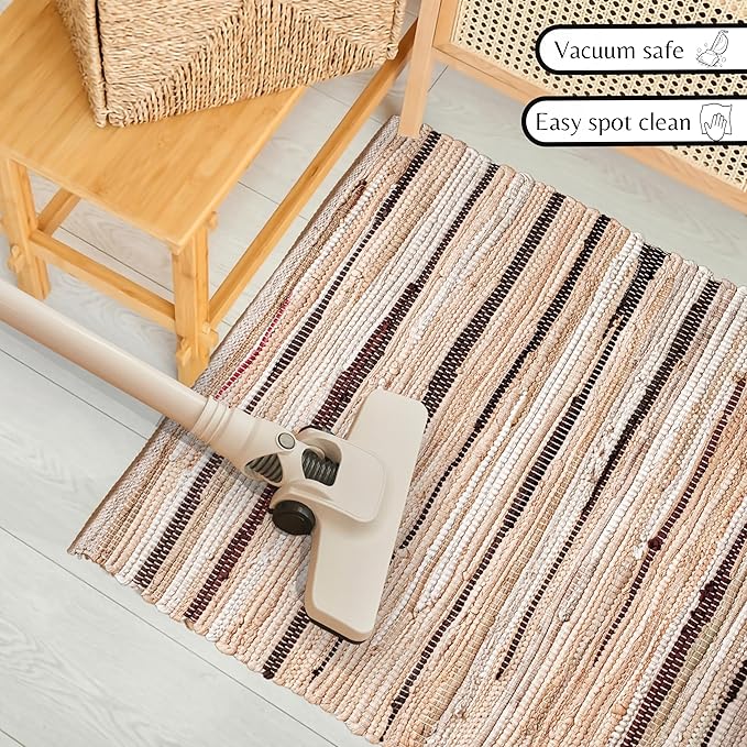 Rug Area Rugs Cotton Linen 2x3 Ft Multicolour Chindi for Livingroom Bedroom Washable RagRug Reversible Farmhouse Kitchen RunnerRug Carpet Area Runner Mat for Hallway, Entryway