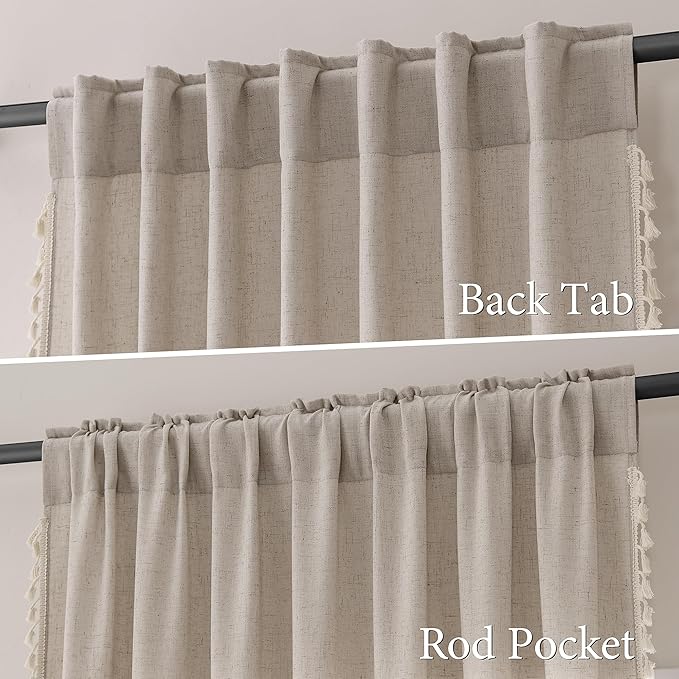 Apricot Boho Curtains 96 Inches Long 2 Pannels for Bedroom Linen Blend Textured Semi Sheer Light Filtering Pivacy Window Curtains Back Tab Rustic Farmhouse Curtain for Living Room 38x96