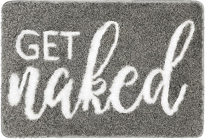 Get Naked Small Bathroom Rugs - Funny Non-Slip Bath Mat, Cute Water Absorbent Carpet for Floor Decor, Sink, Bathtub and Shower - Gray 16" x 24"