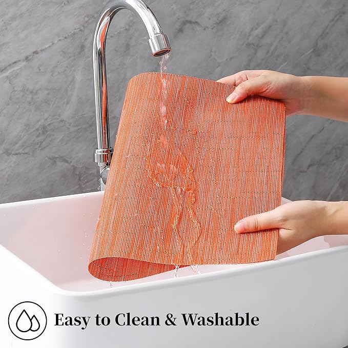 Leetaltree Orange Placemats Set of 8 - Heat Resistant Non-Slip Place mats for Dining Table, Washable Durable PVC Vinyl Woven Table Mats(Orange, 8)