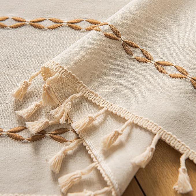 Sutuo Home Boho Curtains for Bedroom Living Room 96 Inches Long, Bohemian Drape Privacy Country Rustic Semi Blackout Farmhouse for House Decor Rod Pocket, 1 Panel W52 x L96 White and Coffee