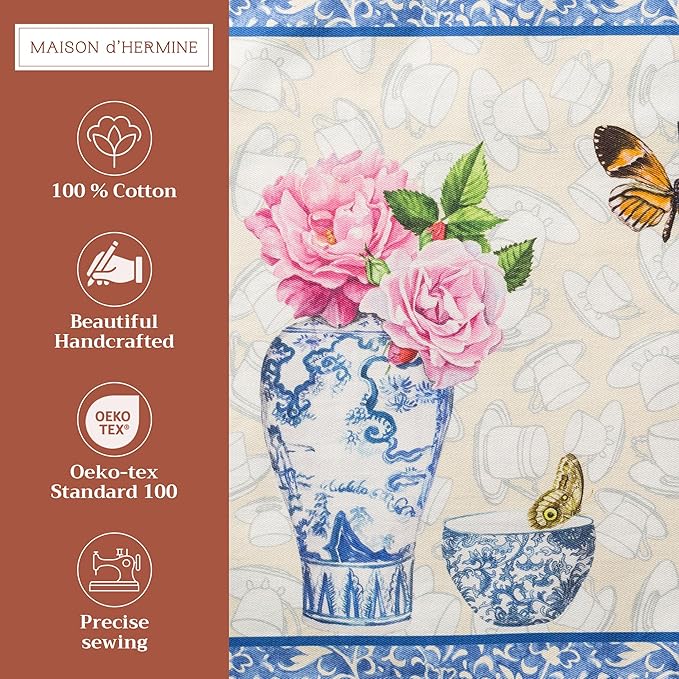 Maison d' Hermine Placemats Set of 4 100% Cotton Washable Cloth Place Mats, Reusable Table Mats for Kitchen Dining Decoration, Party, Wedding, Restaurant Spring/Summer (Canton, 13" x 19")