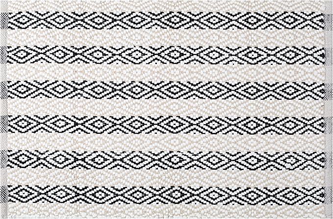 Bedding Craft Diamond Stripe Area Rug for Living Room 24x36 Inch - Beige/White/Black - Machine Washable 2x3 Feet Rugs - 60% Cotton 40% Mixed Fiber, Area Rug for Bedroom, Arearug for Bedroom