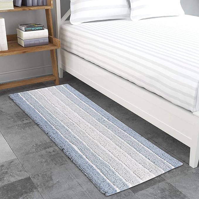 Bathroom Rugs Runner Bath Rug Blue 24x60 Inches Alpine Stripe Non-Slip Cotton Large Bath Mats for Bathroom Floor |Quick Dry Bathroom Mat for Tub Spa Shower|Living Room Entry Way Door Mats