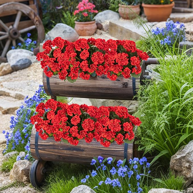 Plastic Flowers for Outdoors Home Decor Fake Plants Artificial Flowers Artificial Geraniums Outdoor Fake Flowers Silk Bouquet, Fall Decor for Interior Porch Garden Decor(Red) 8PCS 14.4"