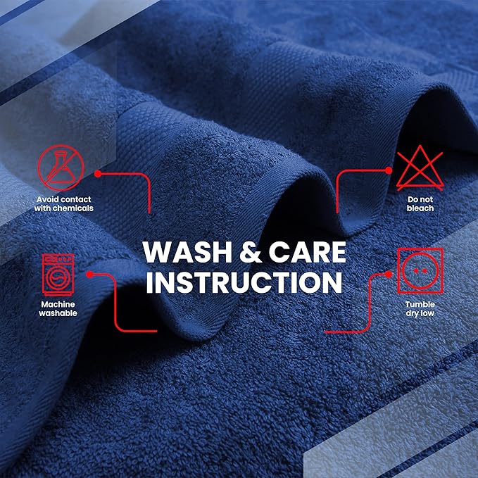 Infinitee Xclusives Luxury 100% Ring-Spun Cotton Bath Towels Set of 4 (27x54 inches) – Soft, Absorbent & Quick-Drying Towels for Bathroom, Gym, Spa & Hotel Use (Tranquil Navy)