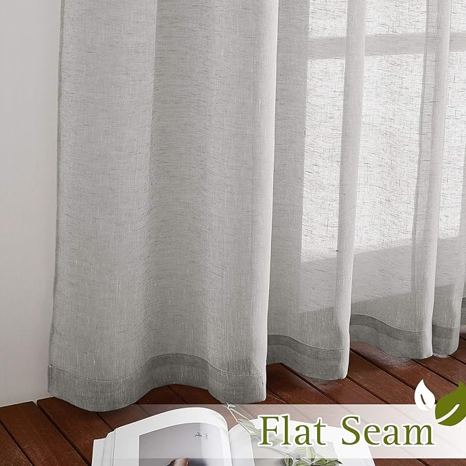 NICETOWN Flax Sheer Linen Curtains Privacy Protection for Bedroom, Retro Style Semitransparent Textured Sheer Curtain Drapes Light Filter with Grommet Top, Grey, W52 x L45, Sold as 2 PCs