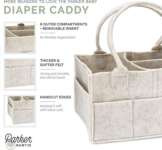 Parker Baby Diaper Caddy - Nursery Storage Bin and Car Organizer for Diapers and Baby Wipes - White, Large
