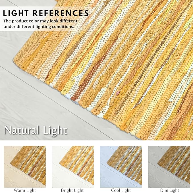 Rug Area Rugs Cotton Mustard 24x36 Inches Multicolour Chindi for Livingroom Washable RagRug Reversible Farmhouse Kitchen RunnerRug Carpet Area Runner Mat for Hallway, Entryway