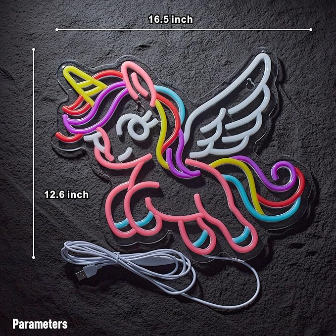 Unicorn Neon Sign for Wall Decor Pink Flying Unicorn LED Light USB Powered Dimmable with Hanging Chain Gifts for Girls Kids Decoration for Bedroom Party