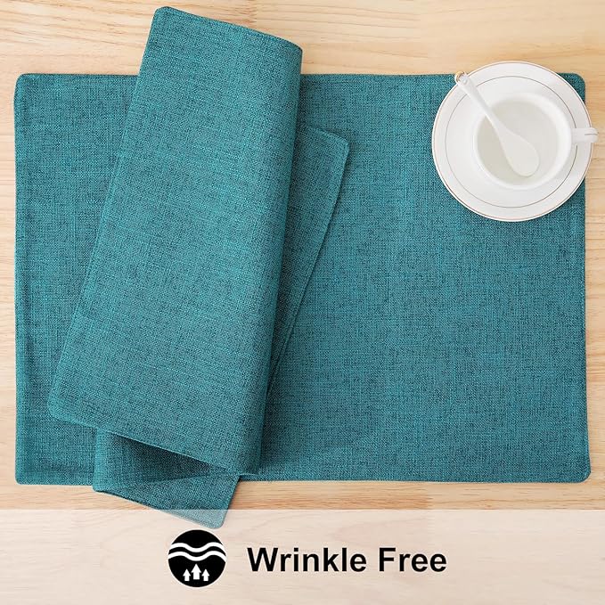 homing Teal Cloth Easter Placemats Set of 6 – Cotton Linen Blend Washable Spring Dining Table Mats for Easter, Indoors & Outdoors, Easy to Clean, 13 x 19 Inch