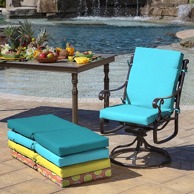 Arden Outdoor Dining Chair Cushion, 20 in x 20 in, Weather-Proof, Rain-Proof, Fade Resistant Patio Cushion for Patio, Dining, or Rocking Chairs 20 x 20, Pool Blue Leala