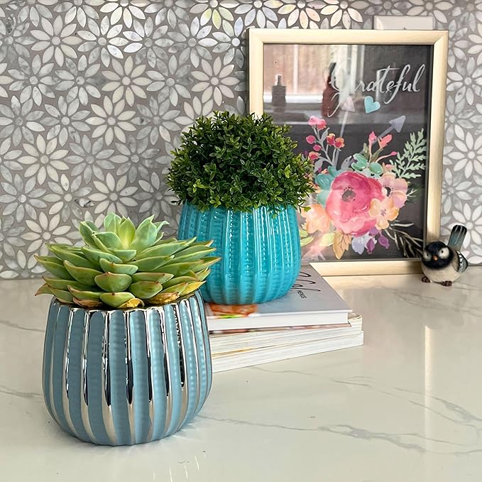 Admired By Nature 4" Ceramic Flower Planter, Ceramic Pot Planter, Indoor Ceramic Bowl, Houseplant Ceramic Pot, Decorative Planter for Indoor Plant Succulent Plant Home Décor, Lightweight, Blue