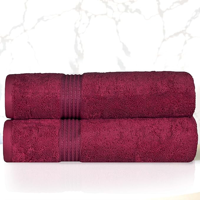 Superior Egyptian Cotton Bath Towel Set, Home Bathroom Towels, Master, Guest Bath, Decor Essentials, Quick Dry, Absorbent, Large Body Towels, Spa, Hotel, Resort, Adult, Kids, Set of 2, Burgundy