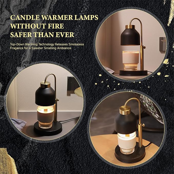 Candle Warmer Lamp, with 2 Bulbs,Timer & Dimmer,Compatible with Large Yankee Candle Jars,3 Wick Candles,Height Adjustable Electric Top Candle Melter,110-120v