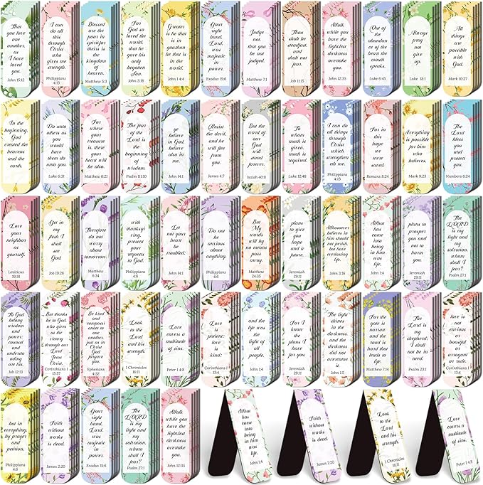 100 Pack Flower Bible Magnetic Bookmarks Christian Magnet Bookmark Clips for Women Men Book Lovers Bible Page Markers for Teachers Students Reading School Office Home, Printing on 2 Side
