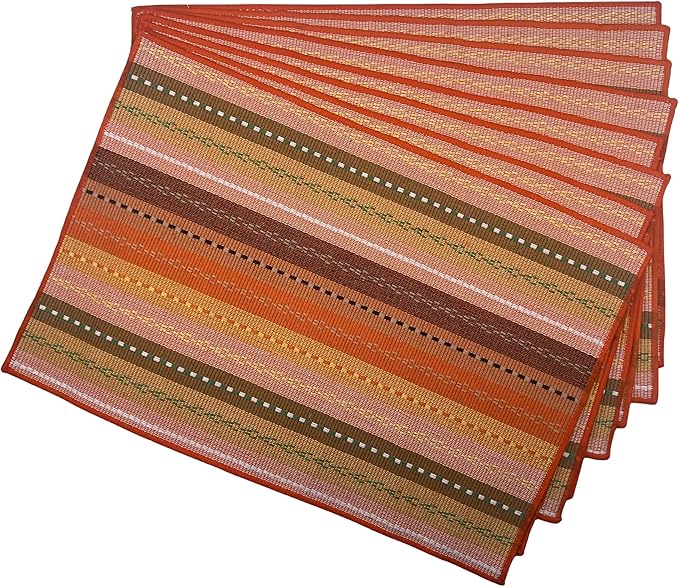 WAZAIGUR Hand Woven with 100% Cotton Placemats Colorful Placemats Braided Ribbed Durable Heat-Insulation Table Mats Set of 8,Orange