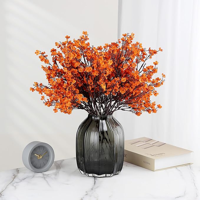 JAKY-Global Babys Breath Orange Silk Artificial Flowers 6 Bundle European Fake Silk Plants Decor Wedding Party Farmhouse Decoration Bouquets Real Touch DIY Home Garden (Orange 6pcs)